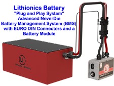 Lithionics battery modules connect to the Lithionics Battery external NeverDie Battery Management System  (BMS) box