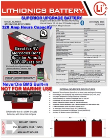 130 Amp hour Lithionics lithium ion batteries for all makes RV, solar applications, industrial projects and more...